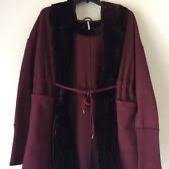 NWT Free People Wine Velvet Trim Hooded Jacket - Picture 5 of 7